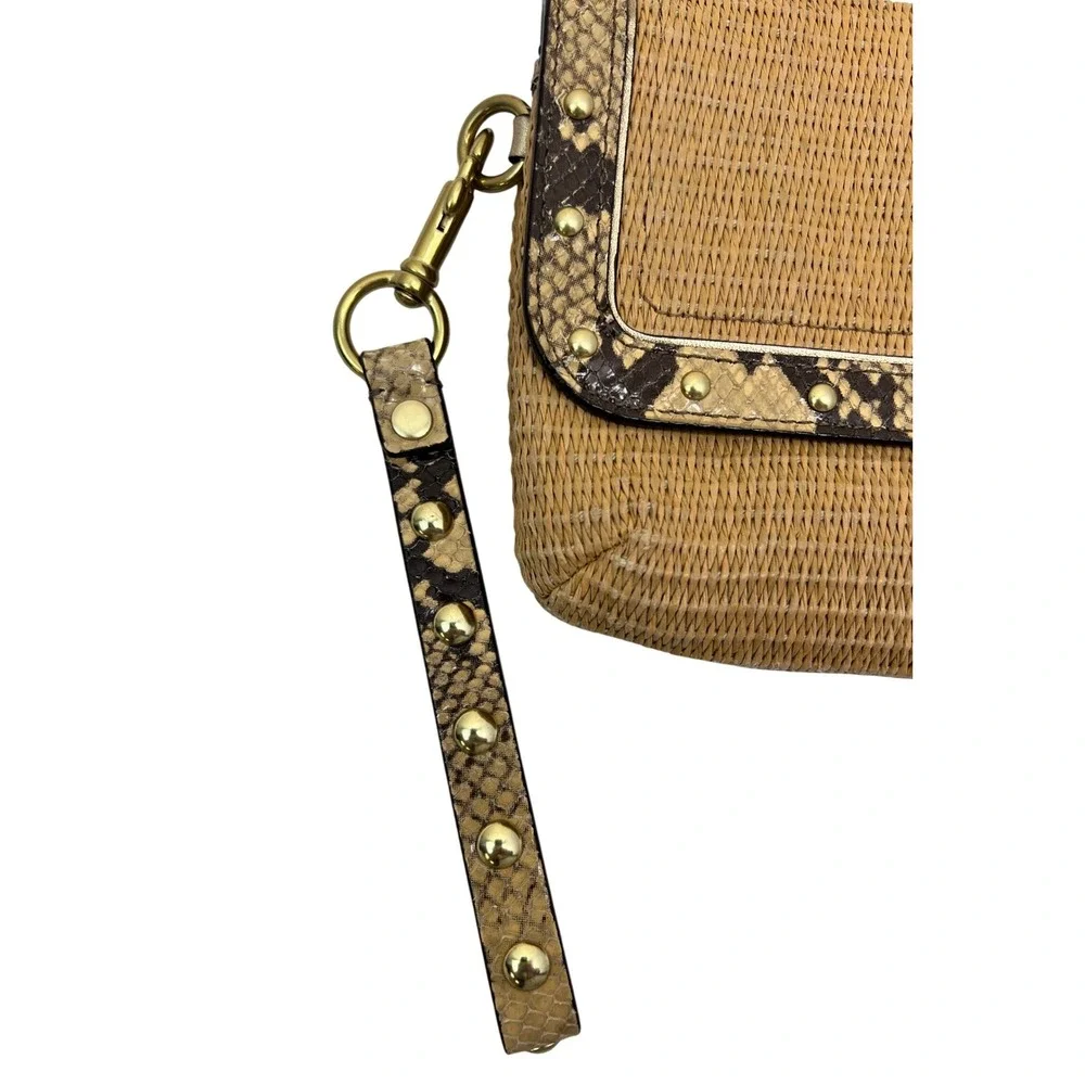 Coach Wristlet Clutch Womens‎ Small Tan Good Straw Snakeskin Studded 45275